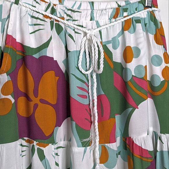 RACHEL 2 PC Crop Top Tiered Maxi Skirt Set Tropical Print size M - Picture 7 of 16